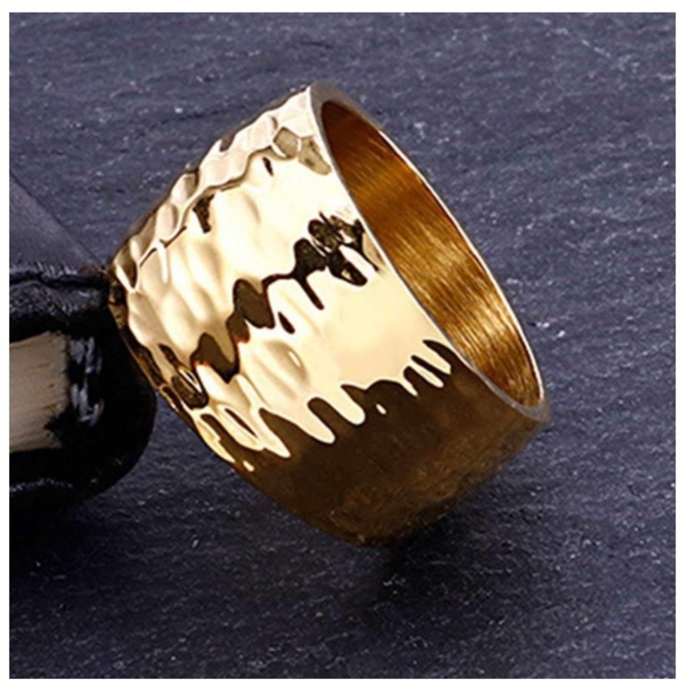 NEW 18K GOLD WIDE HAMMERED COCKTAIL STATEMENT RING - Picture 1 of 3